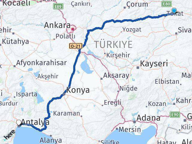 Almus Antalya Arası Kaç Km - Yol Tarifi