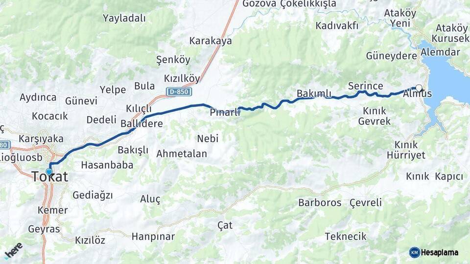 Tokat Almus Arası Kaç Km - Yol Haritası