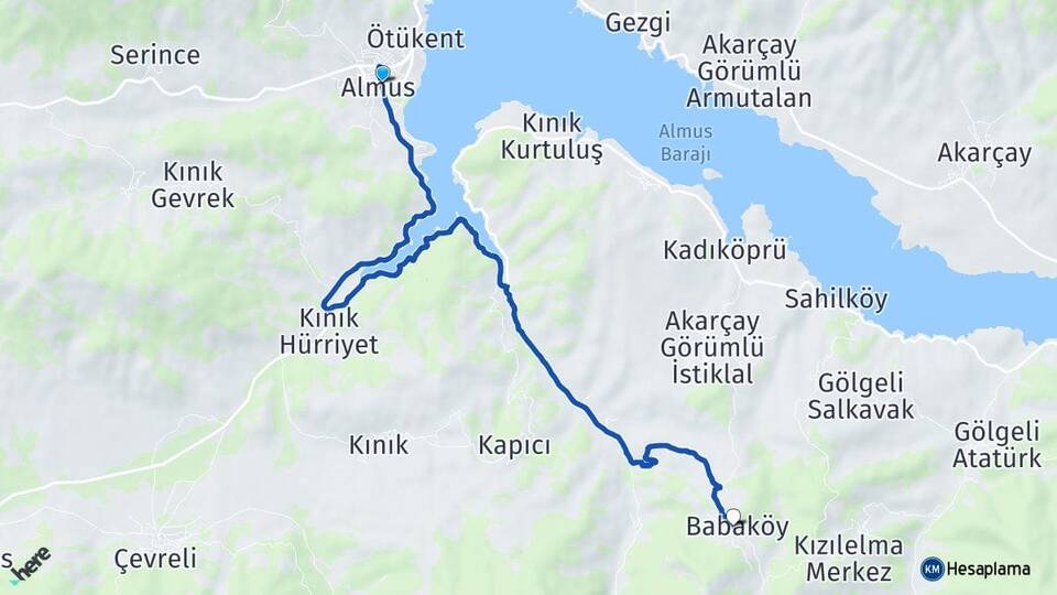 Tokat Almus Babaköy Almus Arası Kaç Km - Yol Haritası
