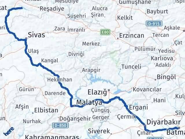 Almus Batman Arası Kaç Km - Yol Tarifi