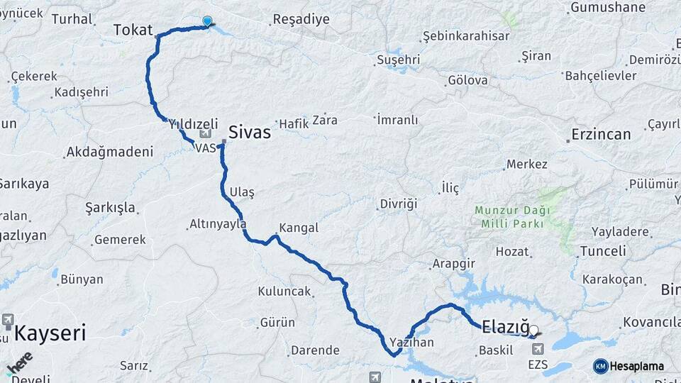 Tokat Almus Elazığ Arası Kaç Km - Yol Haritası