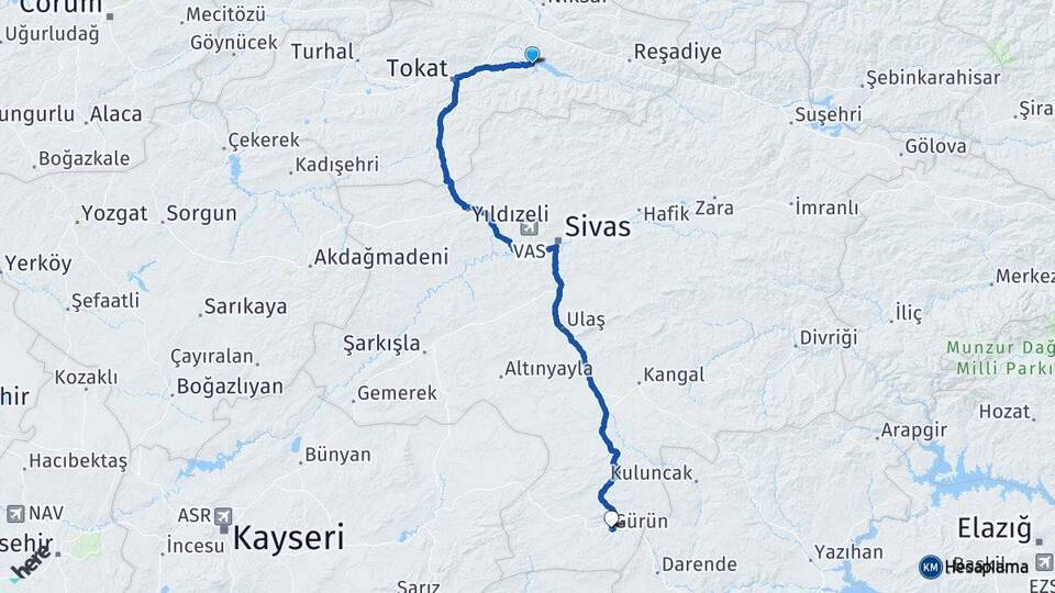 Almus Tokat Havalimanı Arası Kaç Km - Yol Tarifi