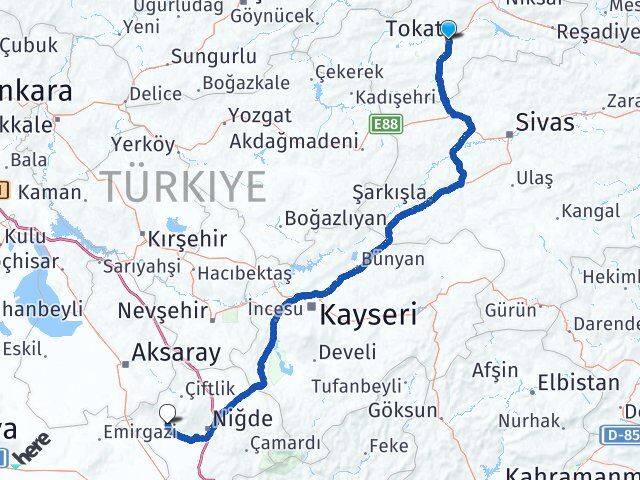 Tokat Altunhisar Niğde Arası Kaç Km - Yol Haritası