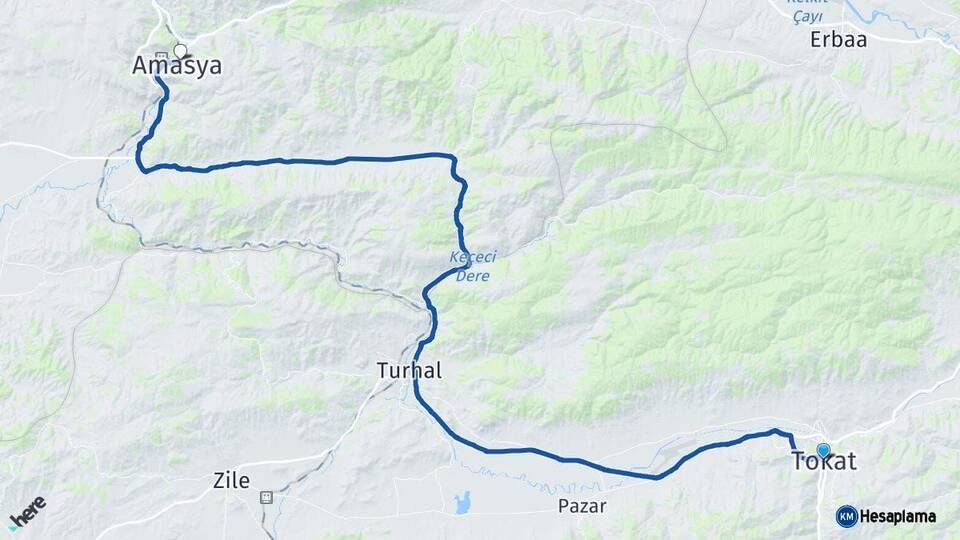 Tokat Amasya Arası Kaç Km - Yol Haritası