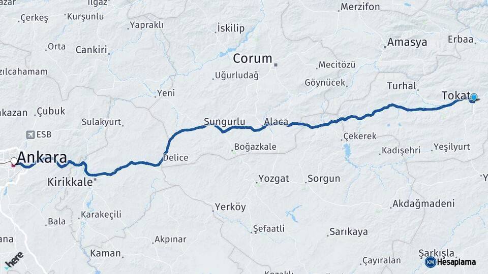 Tokat Ankara Arası Kaç Km - Yol Haritası