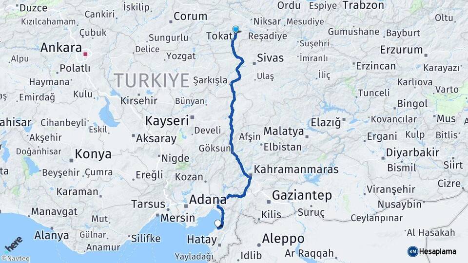 Tokat Arsuz Hatay Arası Kaç Km - Yol Haritası