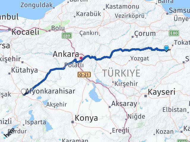 Tokat Artova Afyonkarahisar Arası Kaç Km - Yol Haritası