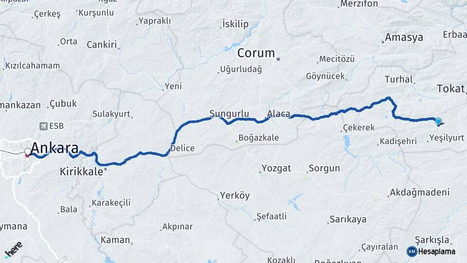 Tokat Artova Ankara Arası Kaç Km - Yol Haritası