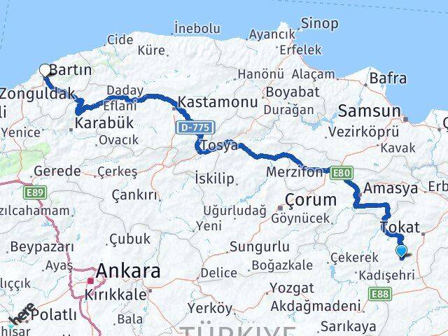 Tokat Artova Bartın Arası Kaç Km - Yol Haritası