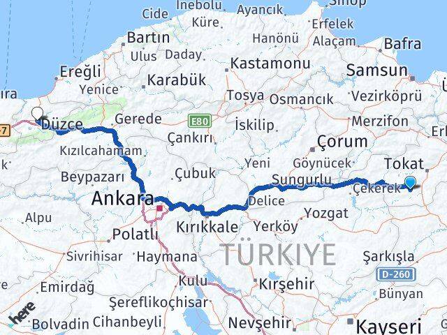 Tokat Artova Düzce Arası Kaç Km - Yol Haritası