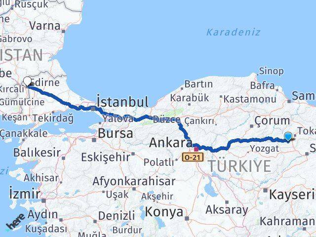 Tokat Artova Edirne Arası Kaç Km - Yol Haritası