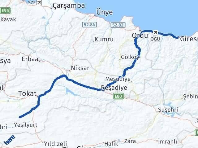 Tokat Artova Giresun Arası Kaç Km - Yol Haritası