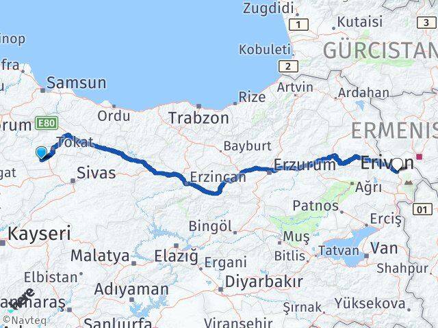 Tokat Artova Iğdır Arası Kaç Km - Yol Haritası