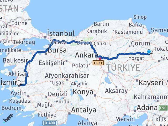 Tokat Artova İzmir Arası Kaç Km - Yol Haritası