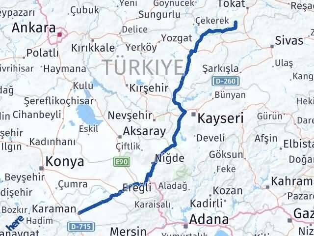 Tokat Artova Karaman Arası Kaç Km - Yol Haritası