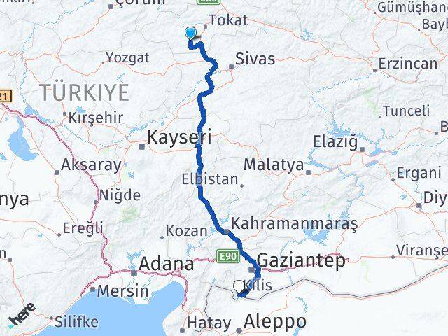 Tokat Artova Kilis Arası Kaç Km - Yol Haritası