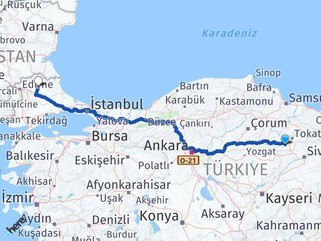 Tokat Artova Kırklareli Arası Kaç Km - Yol Haritası