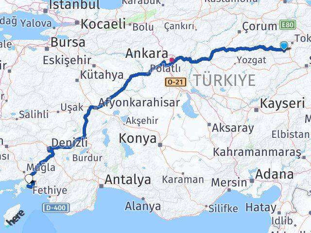 Tokat Artova Muğla Arası Kaç Km - Yol Haritası