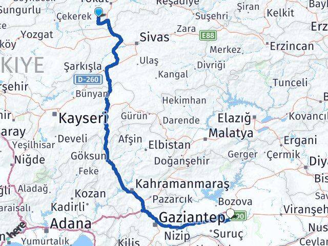 Tokat Artova Şanlıurfa Arası Kaç Km - Yol Haritası