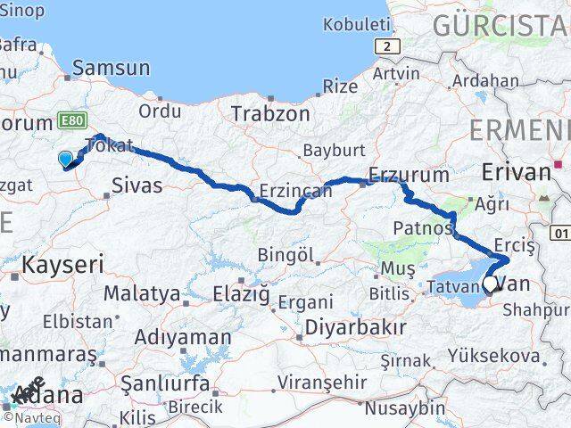 Tokat Artova Van Arası Kaç Km - Yol Haritası