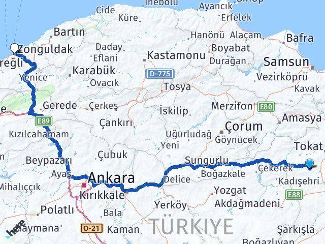 Tokat Artova Zonguldak Arası Kaç Km - Yol Haritası