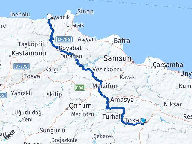 Tokat Ayancık Sinop Arası Kaç Km - Yol Haritası