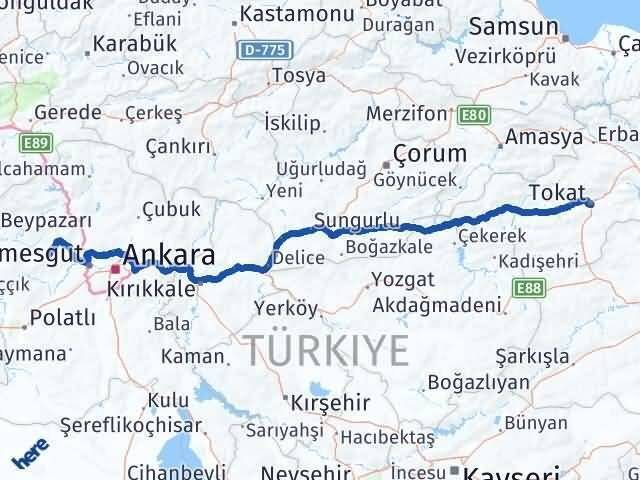 Tokat Ayaş Ankara Arası Kaç Km - Yol Haritası