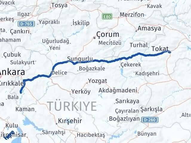 Tokat Bahşili Kırıkkale Arası Kaç Km - Yol Haritası