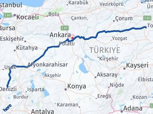 Tokat Baklan Denizli Arası Kaç Km - Yol Haritası