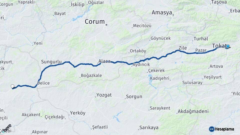 Tokat Balışeyh Kırıkkale Arası Kaç Km - Yol Haritası