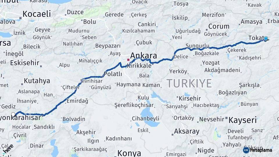 Tokat Banaz Uşak Arası Kaç Km - Yol Haritası