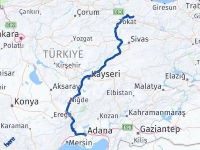 Tokat Başçiftlik Adana Arası Kaç Km - Yol Haritası