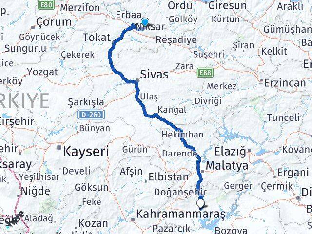 Tokat Başçiftlik Adıyaman Arası Kaç Km - Yol Haritası