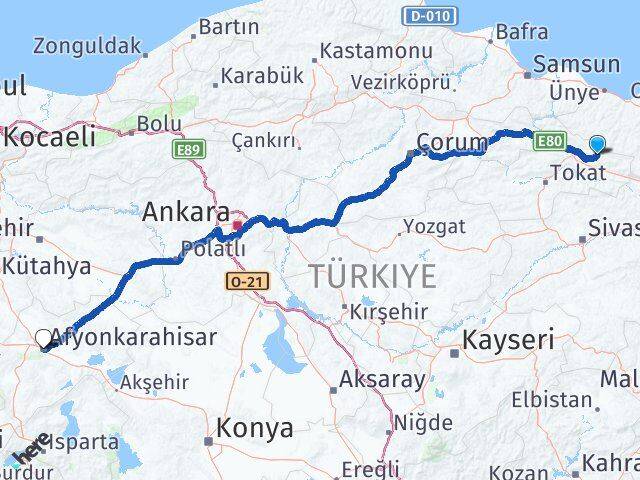 Tokat Başçiftlik Afyonkarahisar Arası Kaç Km - Yol Haritası