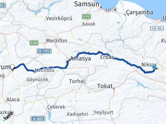 Tokat Başçiftlik Çorum Arası Kaç Km - Yol Haritası