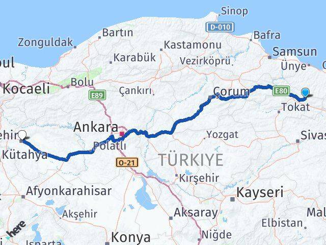 Tokat Başçiftlik Eskişehir Arası Kaç Km - Yol Haritası