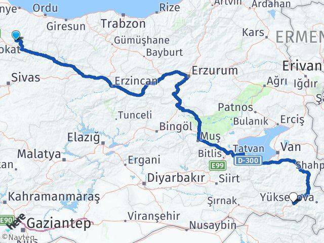 Tokat Başçiftlik Hakkari Arası Kaç Km - Yol Haritası