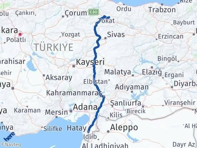 Tokat Başçiftlik Hatay Arası Kaç Km - Yol Haritası