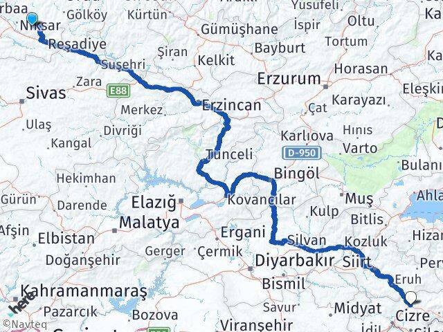 Tokat Başçiftlik Şırnak Arası Kaç Km - Yol Haritası