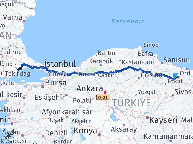 Tokat Başçiftlik Tekirdağ Arası Kaç Km - Yol Haritası