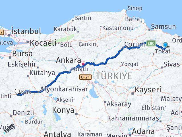 Tokat Başçiftlik Uşak Arası Kaç Km - Yol Haritası