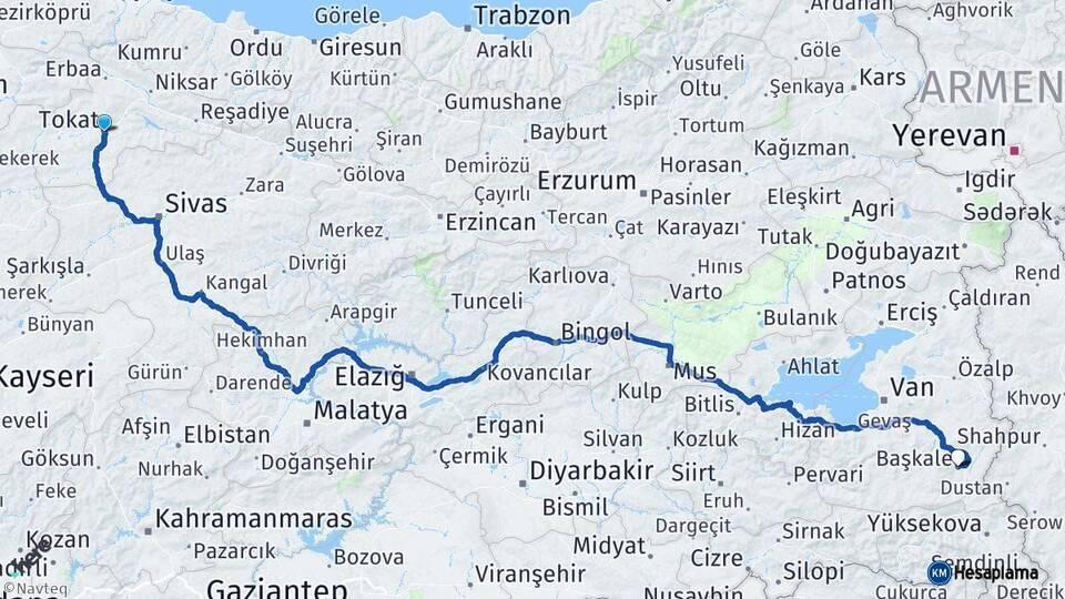 Tokat Başkale Van Arası Kaç Km - Yol Haritası