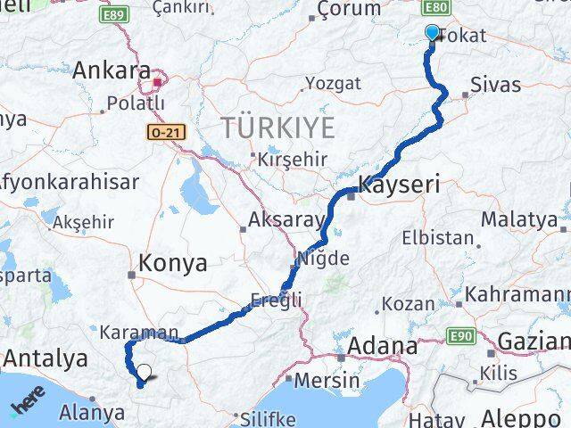 Tokat Başyayla Karaman Arası Kaç Km - Yol Haritası