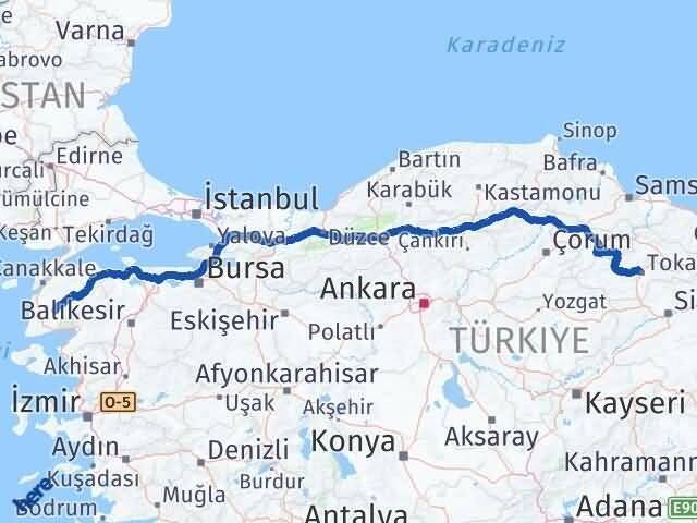 Tokat Bayramiç Çanakkale Arası Kaç Km - Yol Haritası