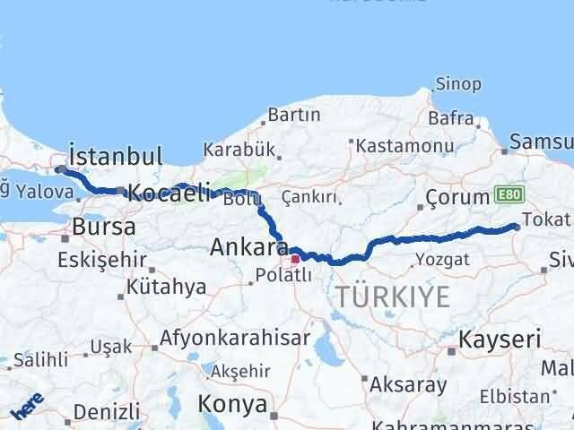 Tokat Bayrampaşa İstanbul Arası Kaç Km - Yol Haritası