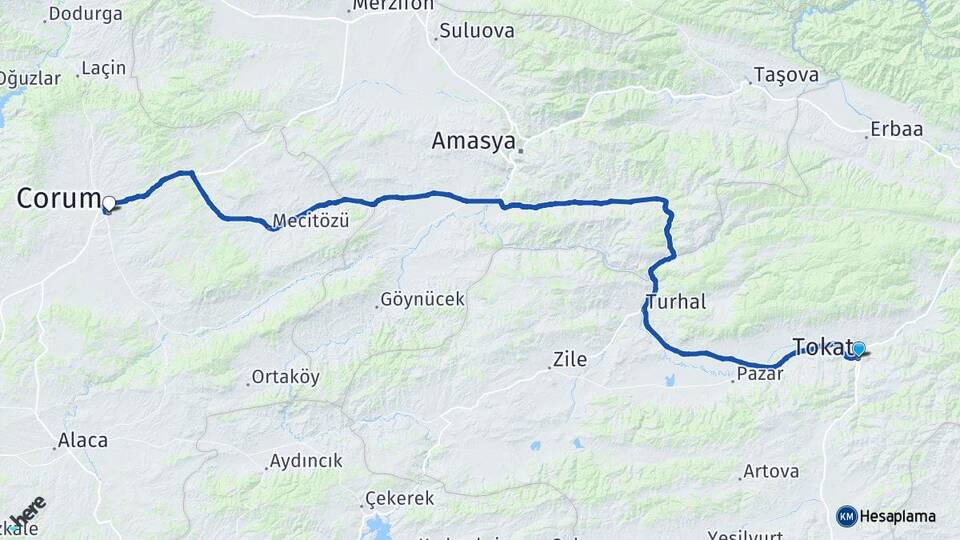 Tokat Bedestenlioğlu Arası Kaç Km - Yol Haritası