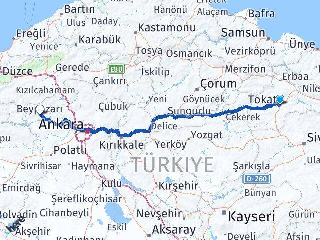 Tokat Beypazarı Ankara Arası Kaç Km - Yol Haritası