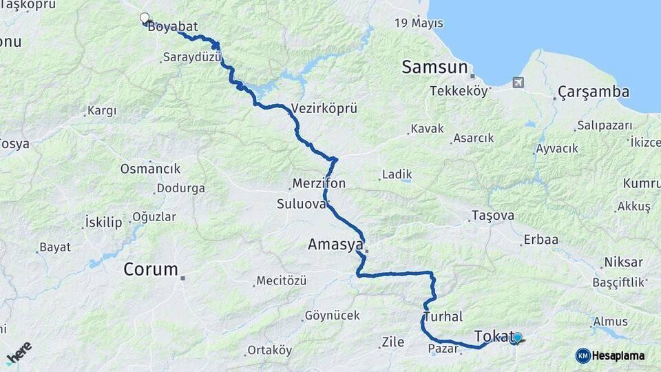 Tokat Boyabat Sinop Arası Kaç Km - Yol Haritası