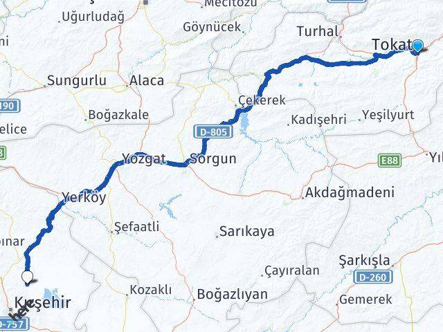 Tokat Boztepe Kırşehir Arası Kaç Km - Yol Haritası