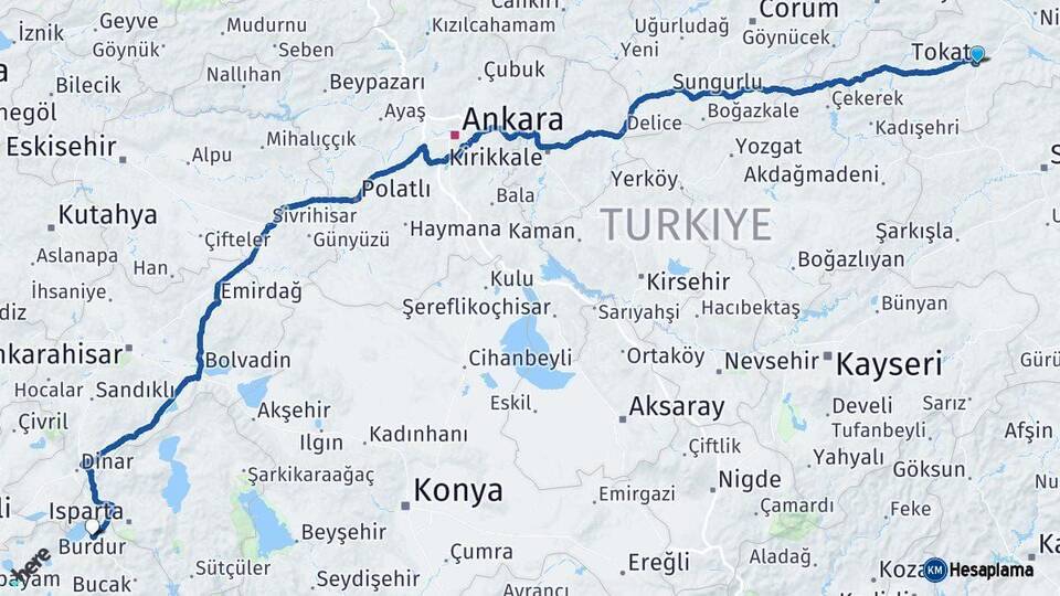Tokat Burdur Arası Kaç Km - Yol Haritası